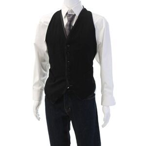 Donna Karan New York Mens Black Silk Suit Vest Collared Button Solid Size L